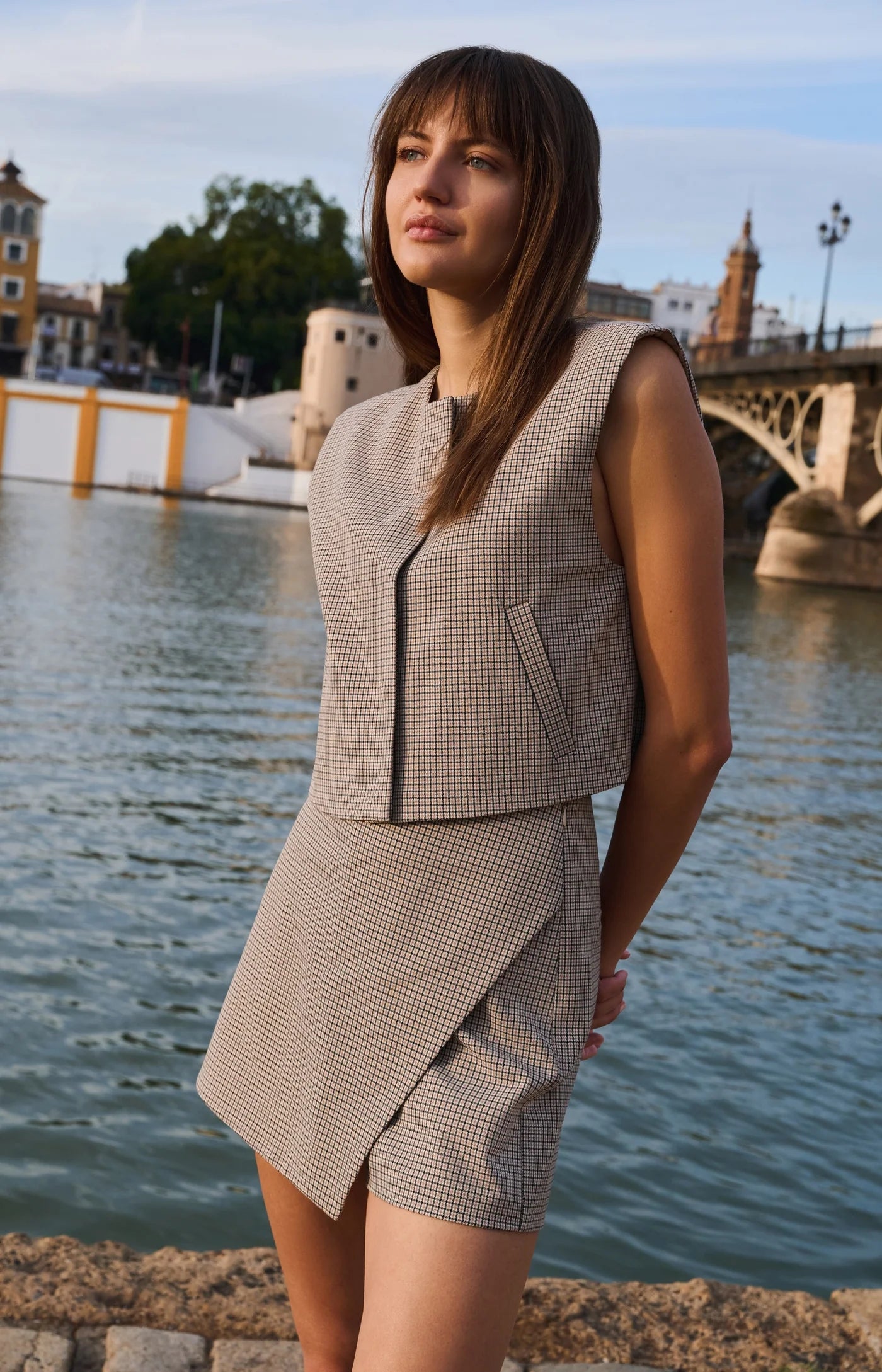 YAYA Checkered Woven Gilet