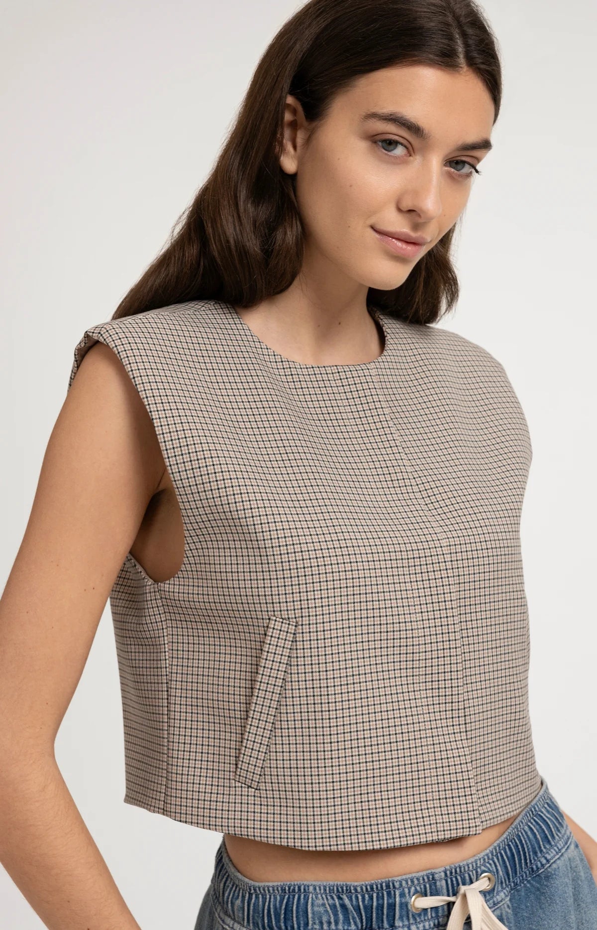 YAYA Checkered Woven Gilet