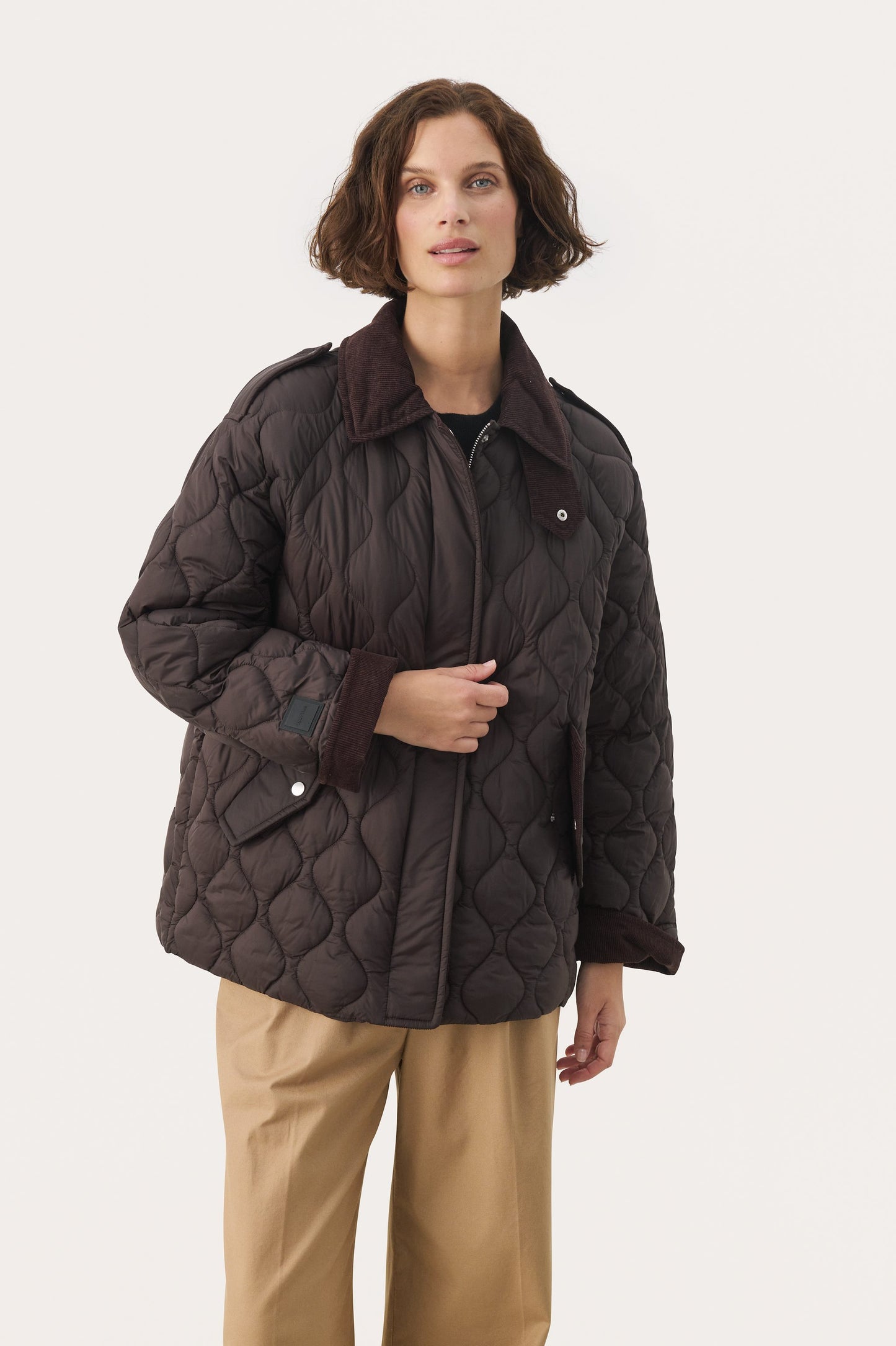 Part Two Laurana Short Quilted Coat with Corduroy Details