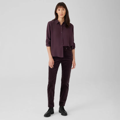 Eileen Fisher Silk Georgette Crepe Mandarin Collar Shirt