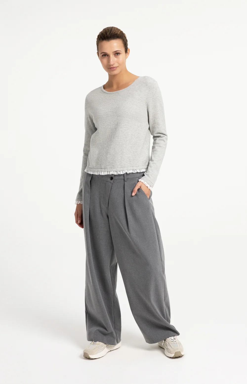 YAYA Fine Yarn Sweater with Ruffle Cuff