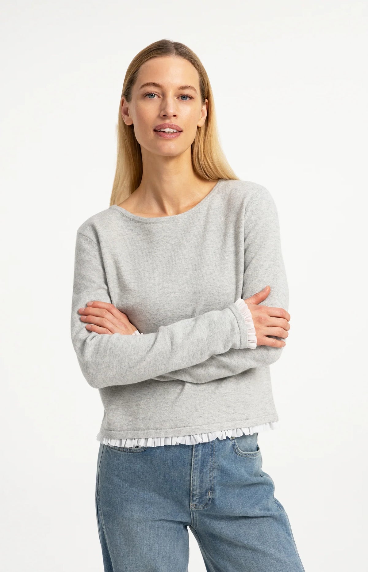 YAYA Fine Yarn Sweater with Ruffle Cuff