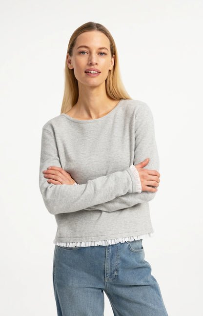 YAYA Fine Yarn Sweater with Ruffle Cuff