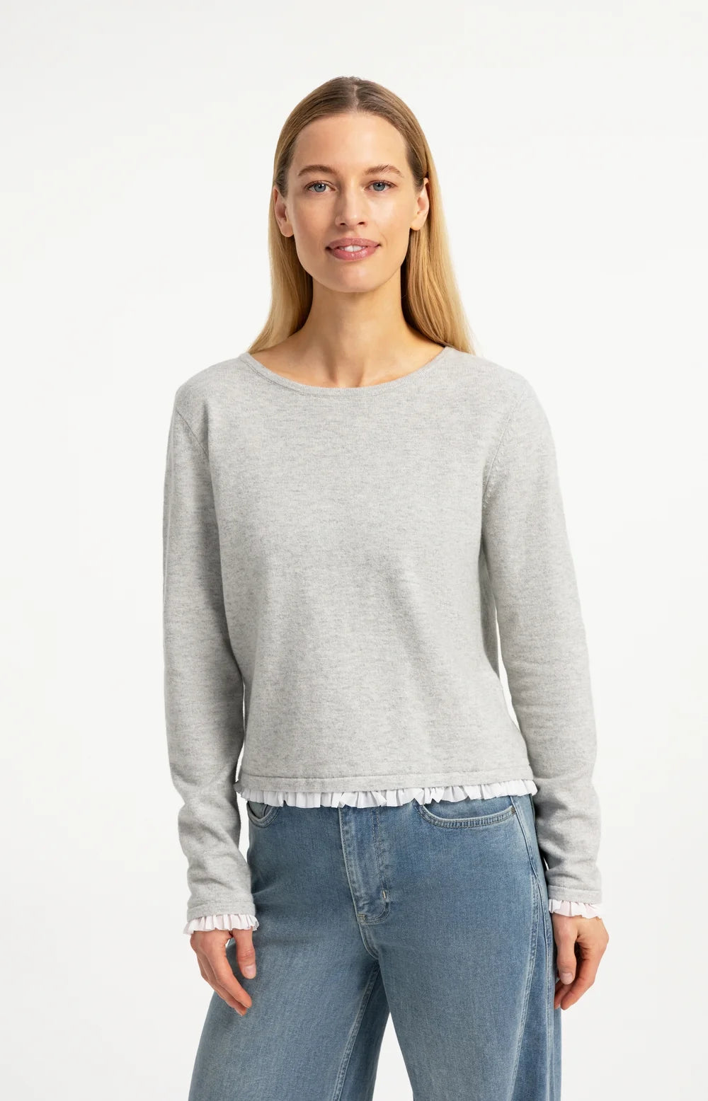 YAYA Fine Yarn Sweater with Ruffle Cuff
