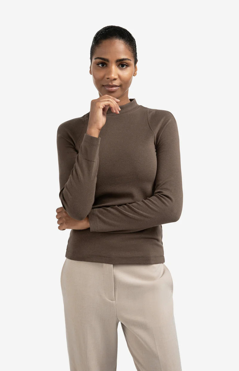 YAYA Fitted Jersey Long Sleeve Mock Neck Top