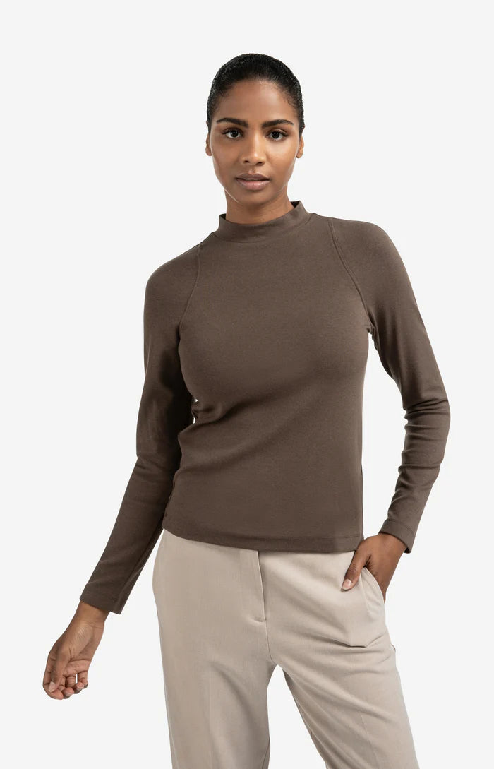 YAYA Fitted Jersey Long Sleeve Mock Neck Top