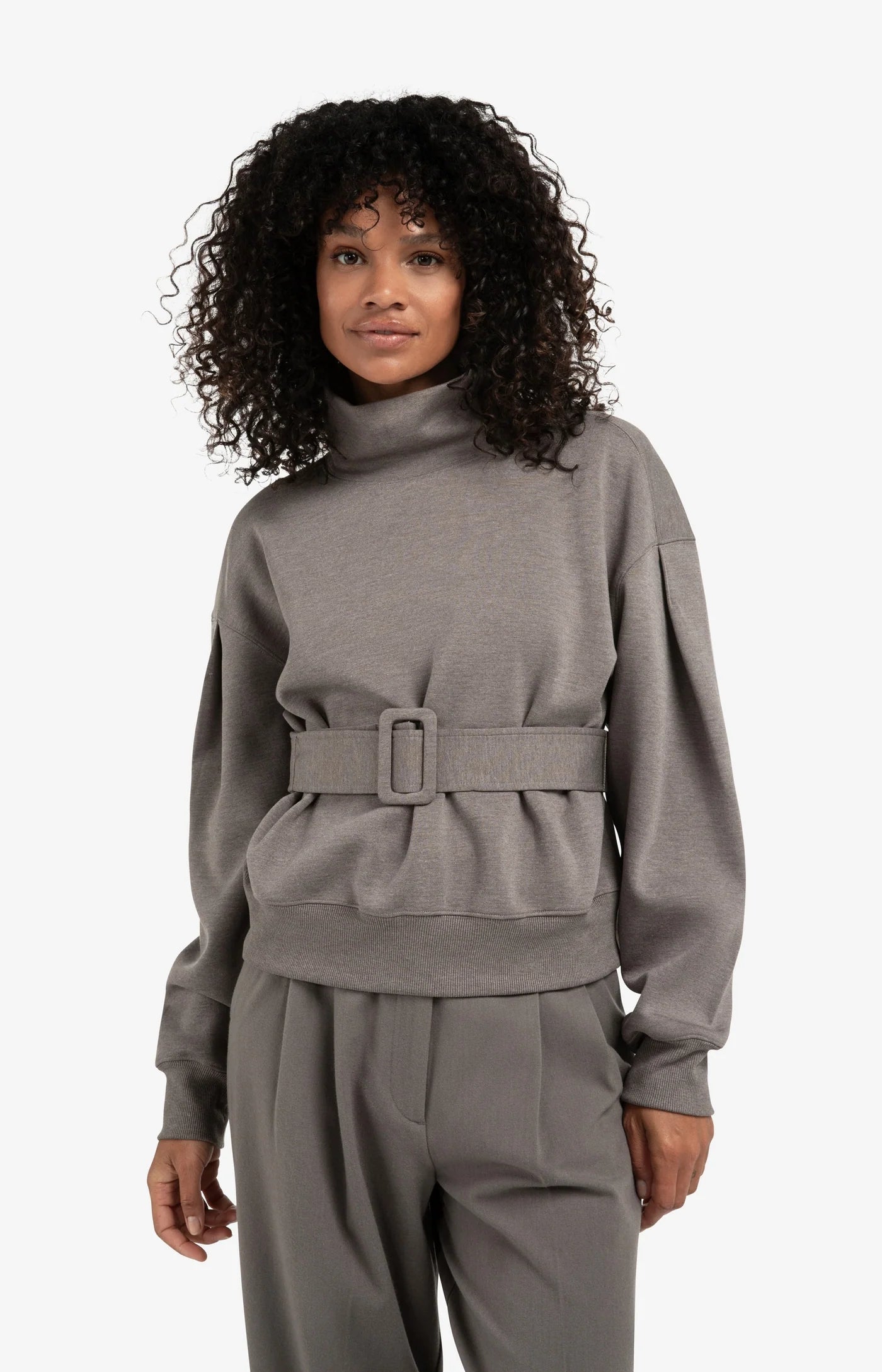 YAYA High Neck Belted Sweatshirt