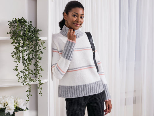 Alison Sheri Mock Neck Stripe Sweater