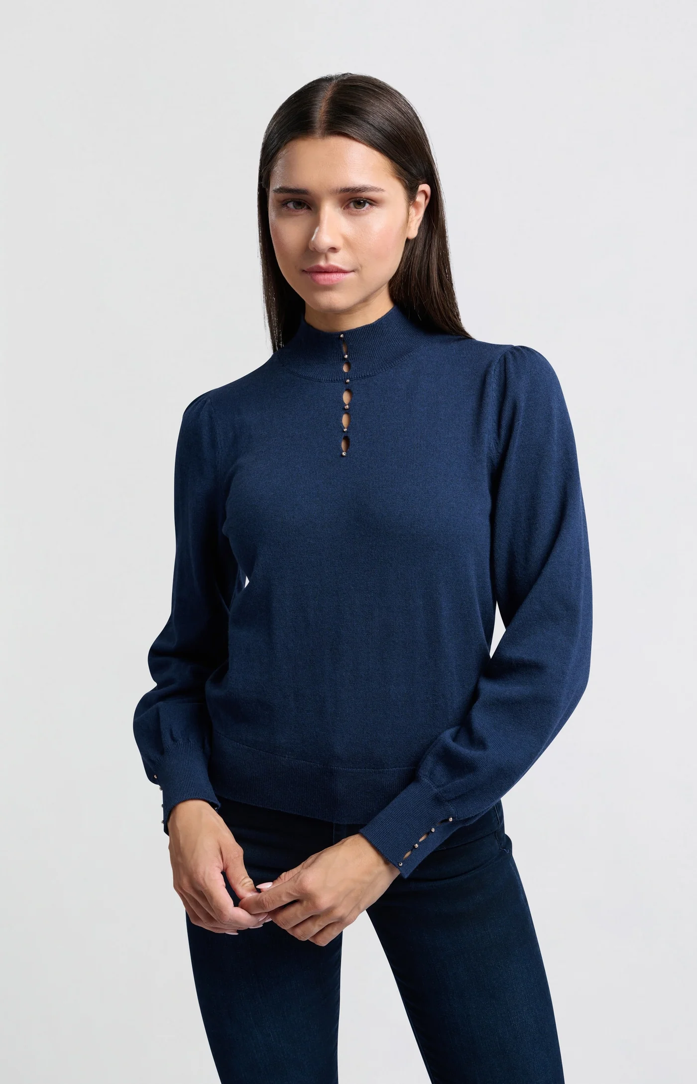 YAYA Soft Turtleneck with Button Detail