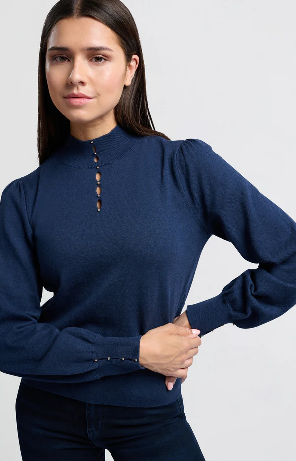 YAYA Soft Turtleneck with Button Detail