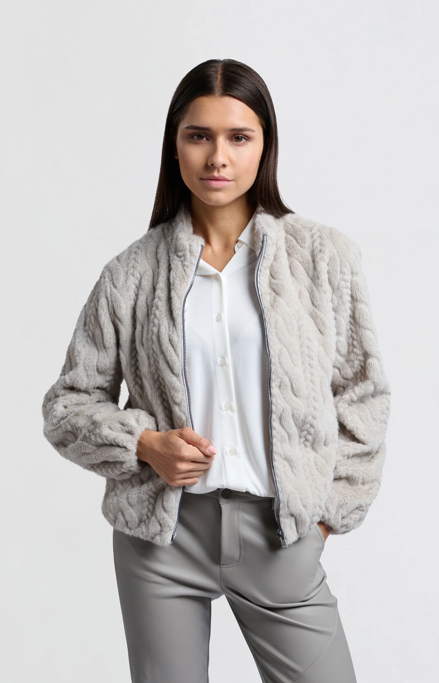 YAYA Faux Fur Cable Jacket