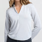 YAYA Jersey V-Neck Top with Collar