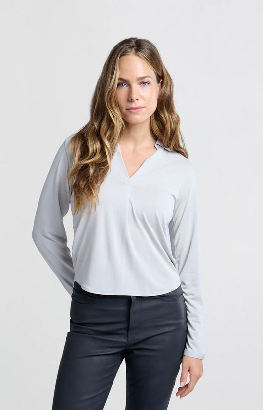 YAYA Jersey V-Neck Top with Collar