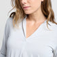 YAYA Jersey V-Neck Top with Collar