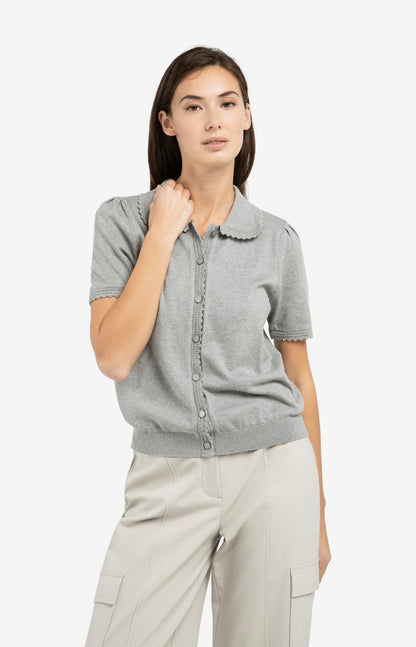 YAYA Short Sleeve Cardigan with Fancy Trim