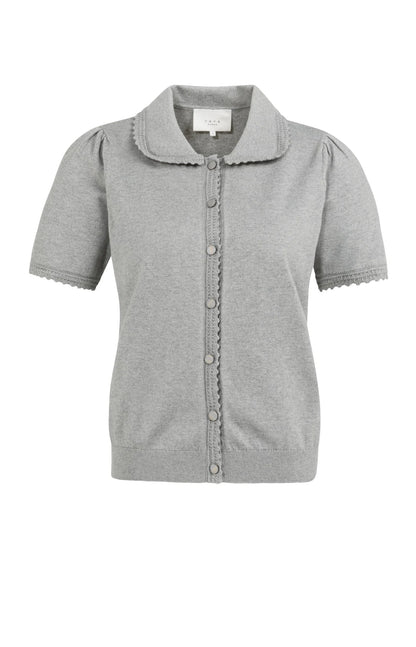 YAYA Short Sleeve Cardigan with Fancy Trim