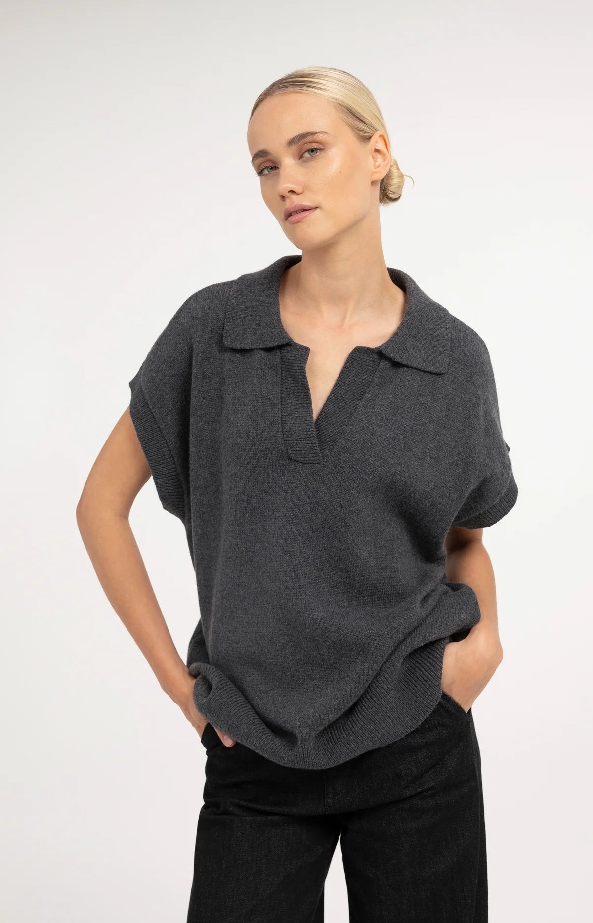 YAYA Knitted Spencer with Collar