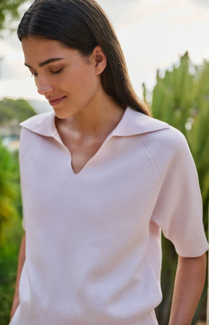 YAYA Collared Short Sleeve Sweater
