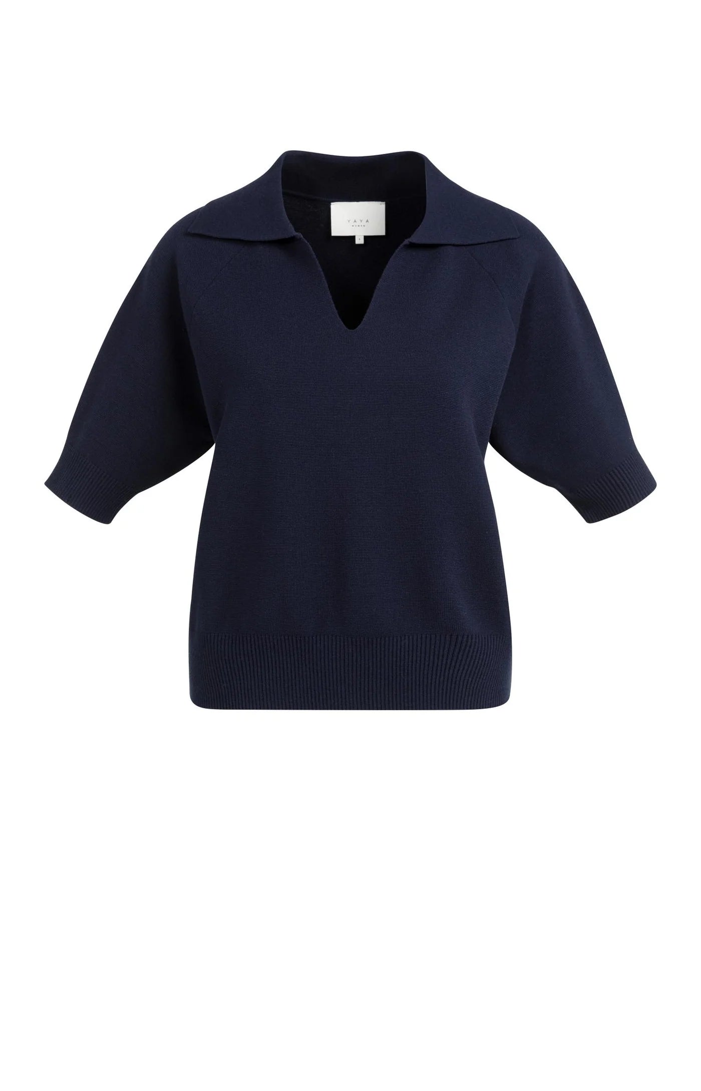 YAYA Collared Short Sleeve Sweater