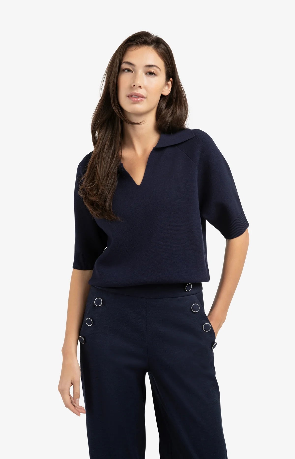 YAYA Collared Short Sleeve Sweater