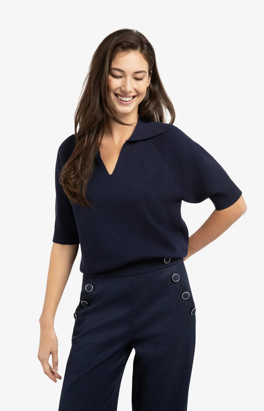 YAYA Collared Short Sleeve Sweater