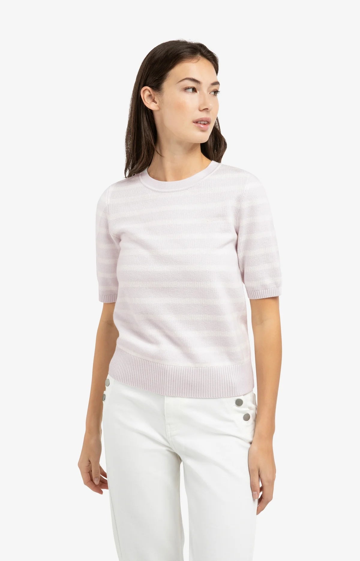 YAYA Textured Stripe Short Sleeve Top