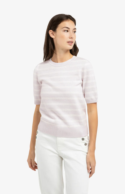 YAYA Textured Stripe Short Sleeve Top