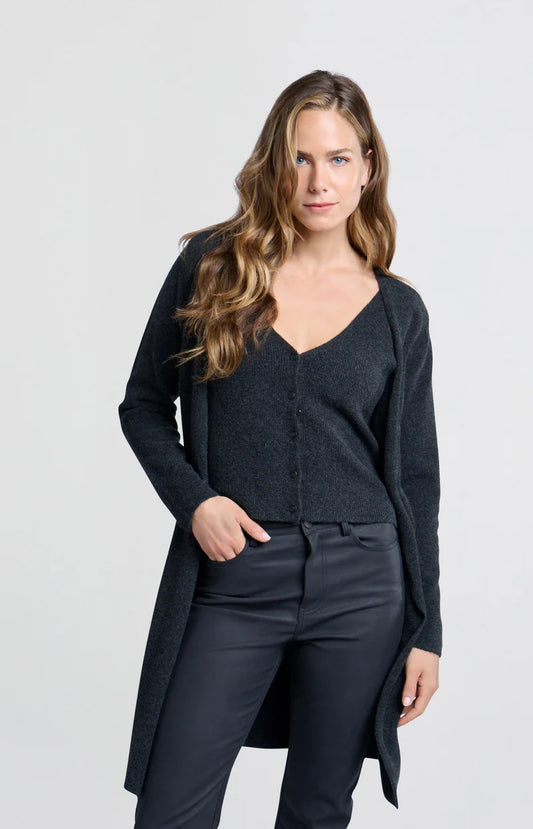 YAYA Long Cardigan with Attached Vest