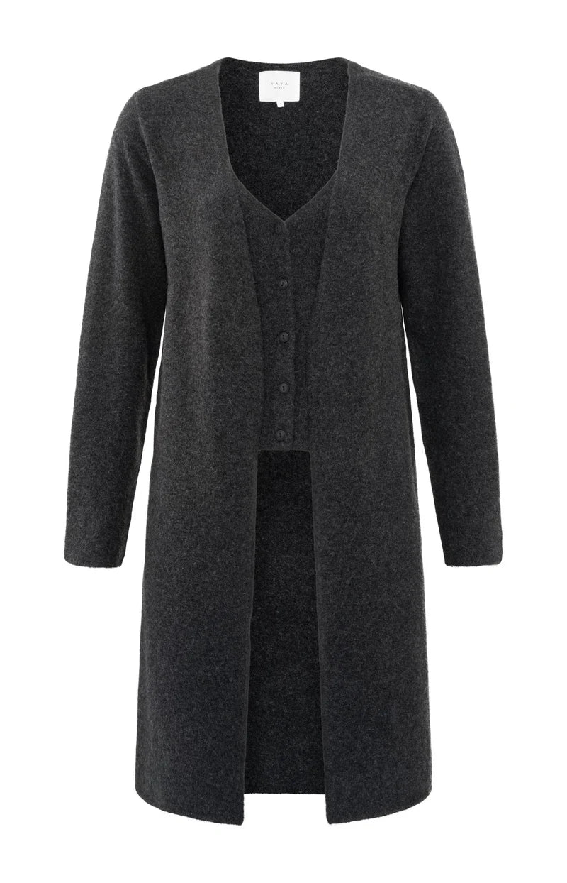 YAYA Long Cardigan with Attached Vest