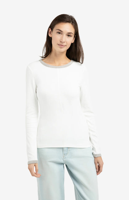 YAYA Long Sleeve Top with Contrast Trim