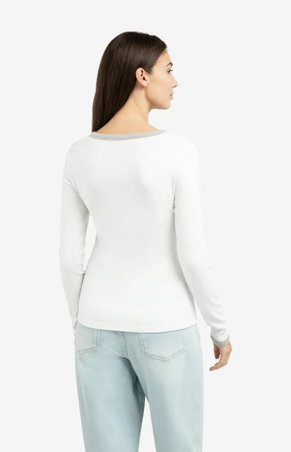 YAYA Long Sleeve Top with Contrast Trim