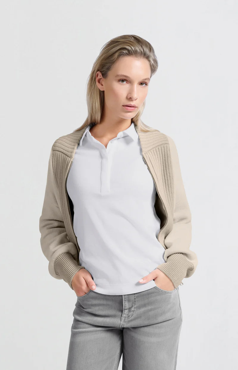 YAYA Cotton Rib Polo Long Sleeve