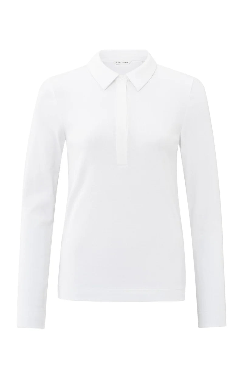 YAYA Cotton Rib Polo Long Sleeve