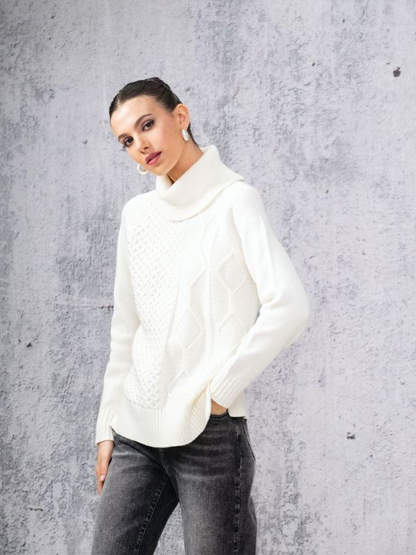 Alison Sheri Cable Knit Turtleneck Sweater