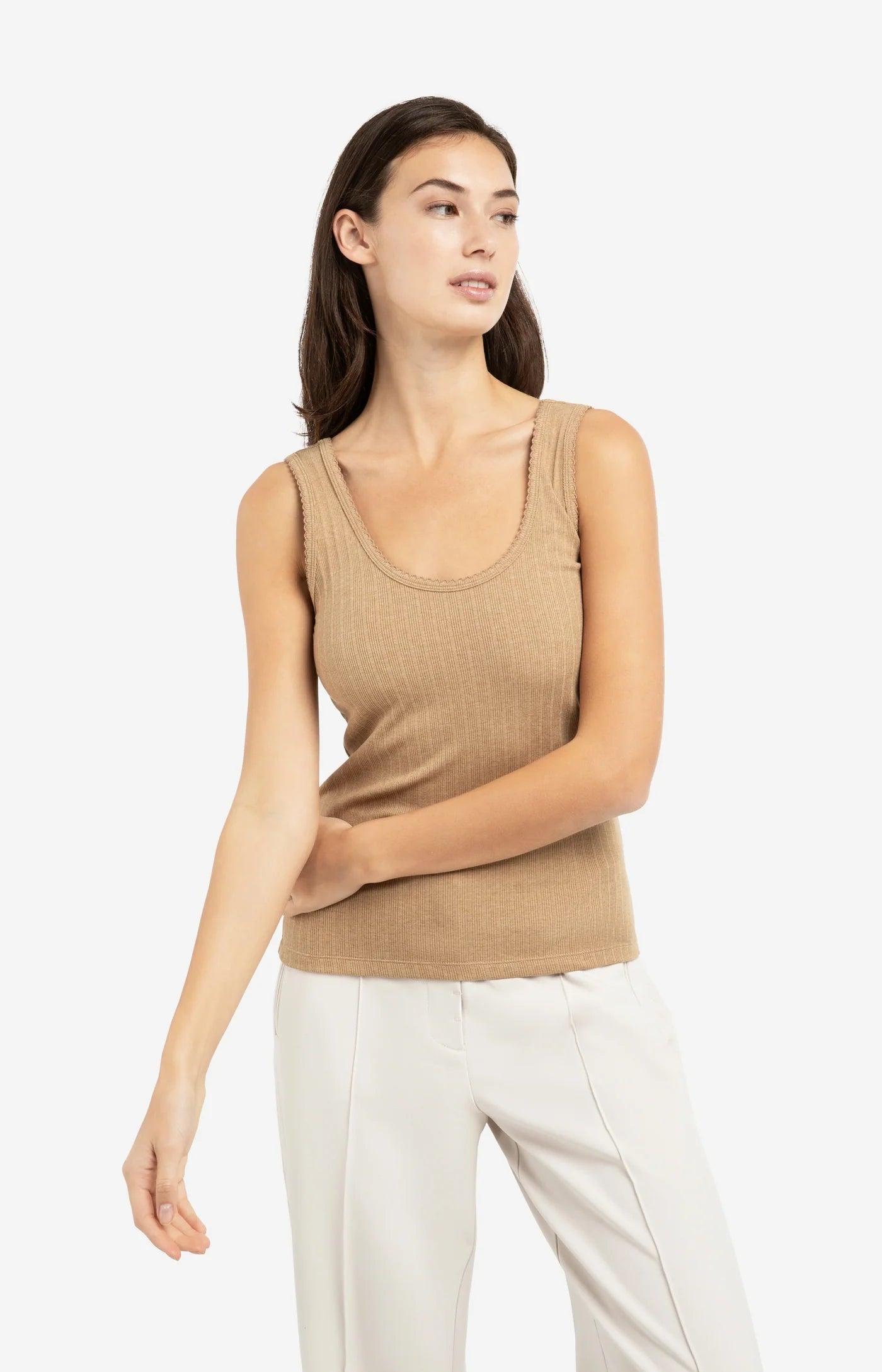 YAYA Ribbed Tank with Fancy Trim