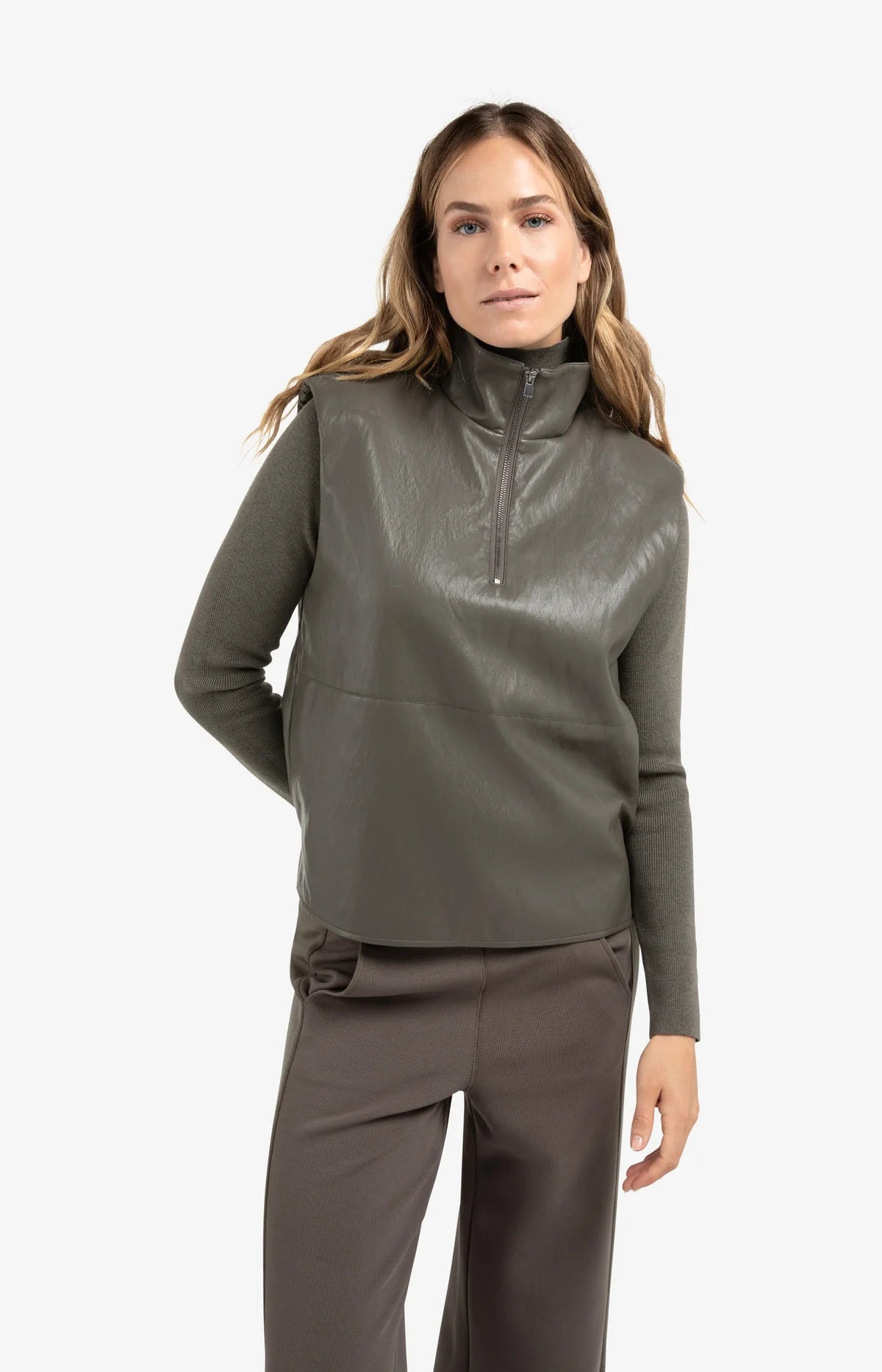 YAYA Faux Leather 1/4 Zip Spencer