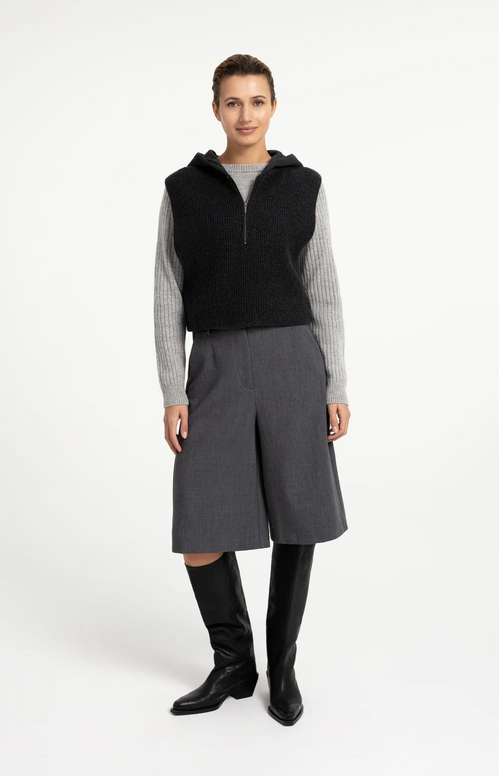 YAYA Sleeveless Sweater with Jersey Hood