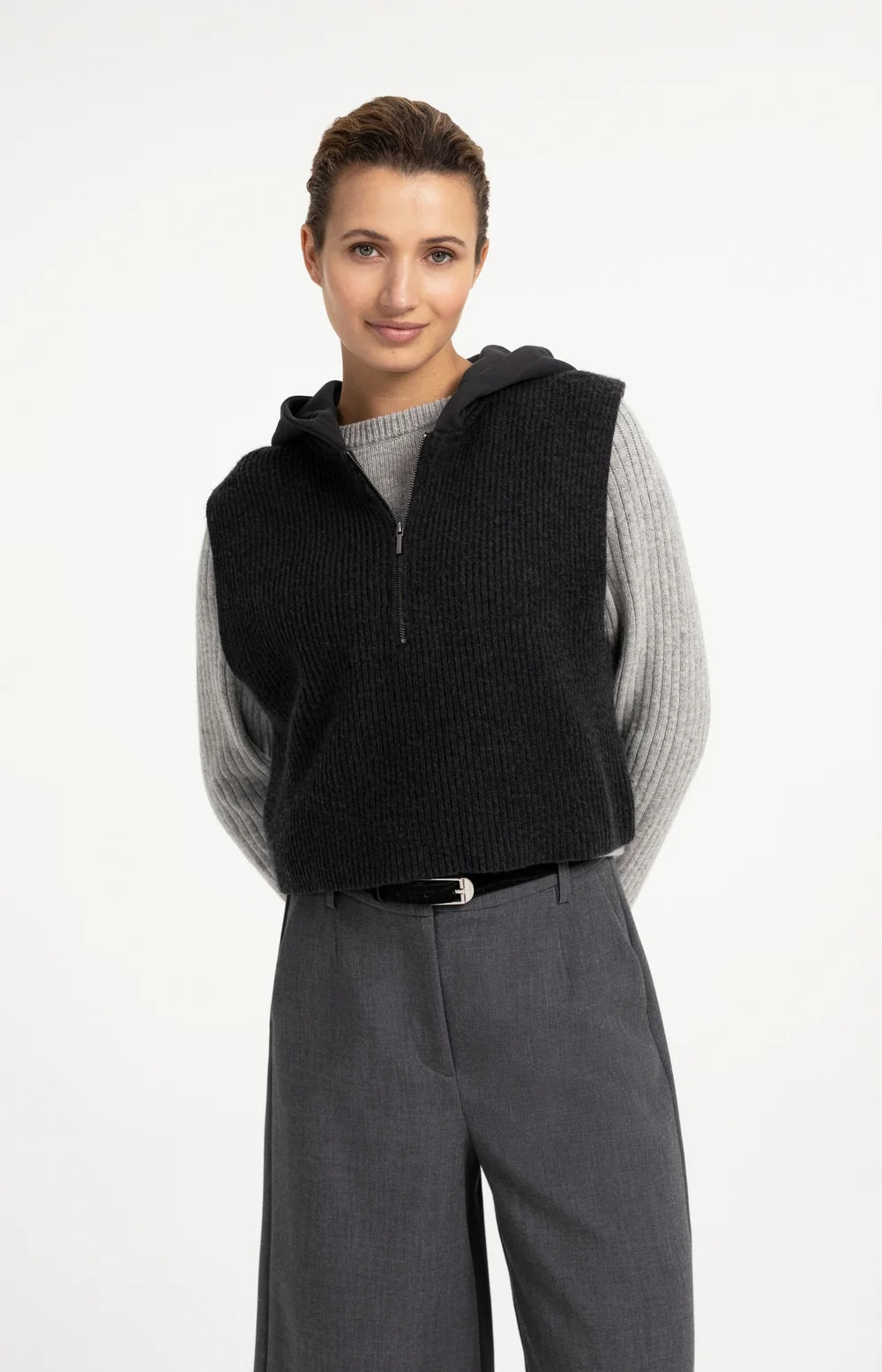 YAYA Sleeveless Sweater with Jersey Hood
