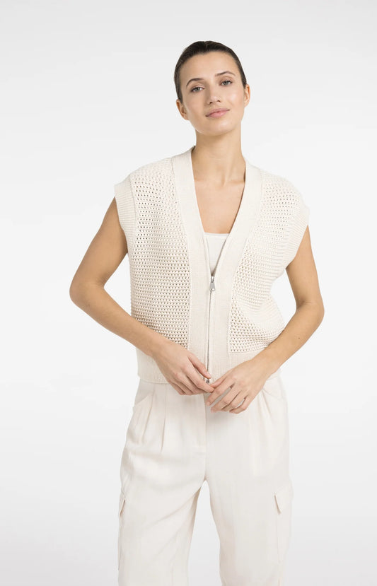 YAYA Mesh Stitch Cardigan with Zipper