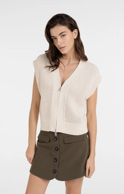 YAYA Mesh Stitch Cardigan with Zipper