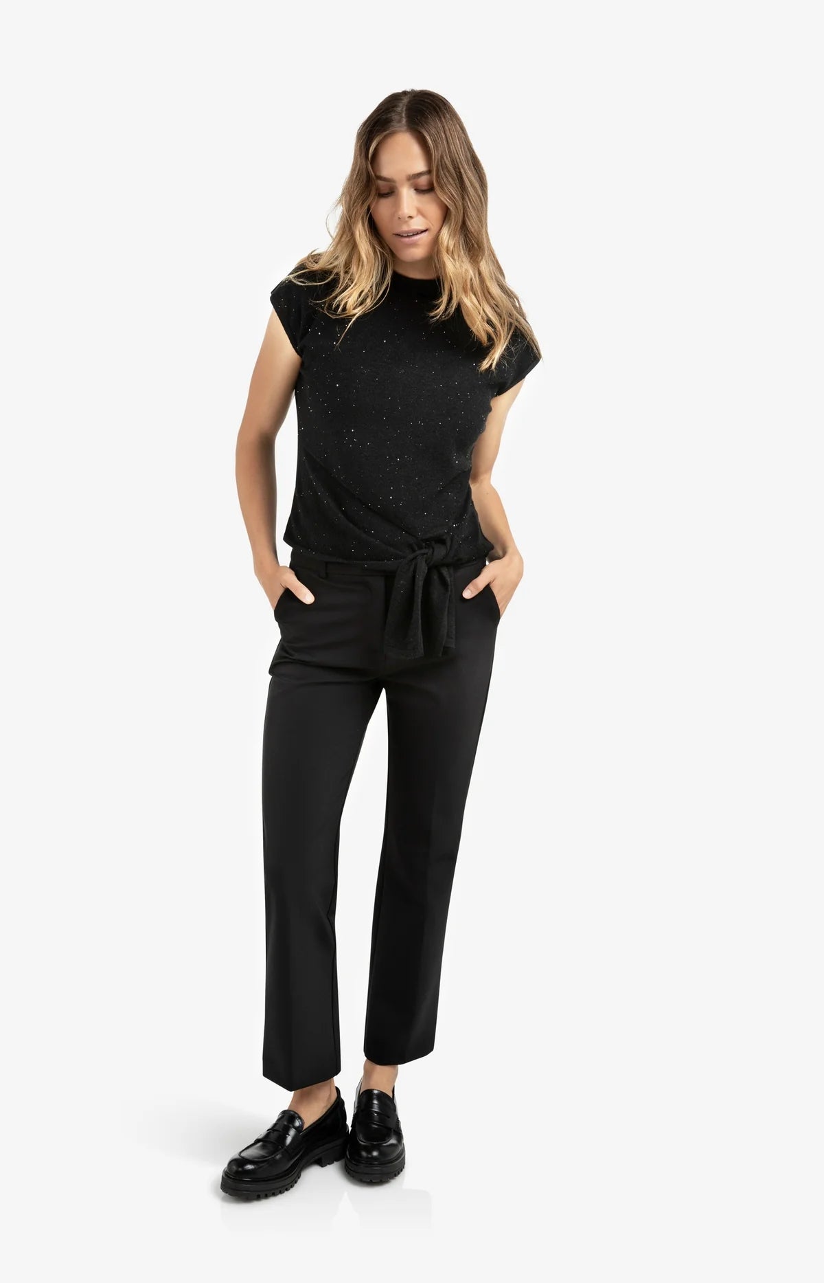 YAYA Cap Sleeve Sequin Sweater