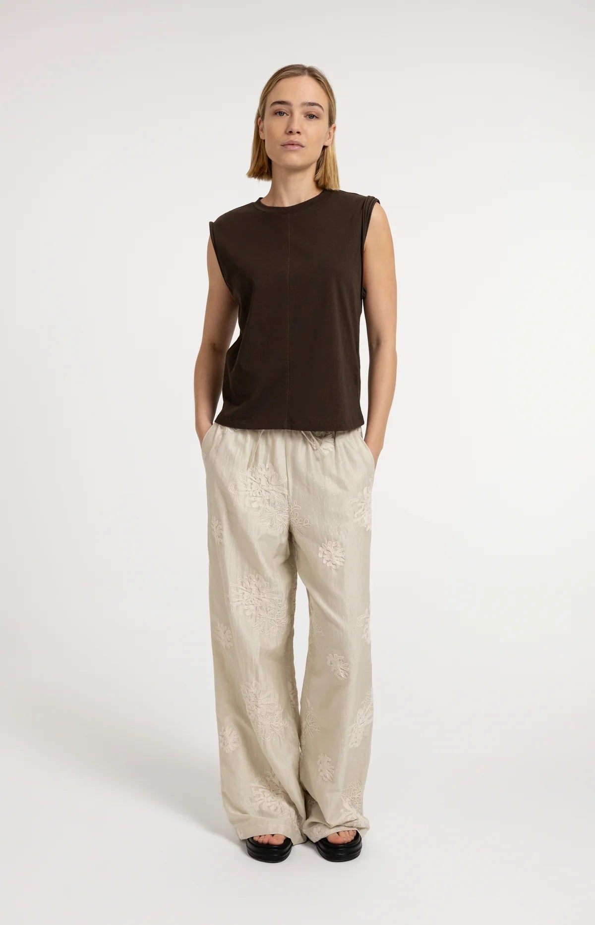 YAYA Sleeveless Top with Raw Edge