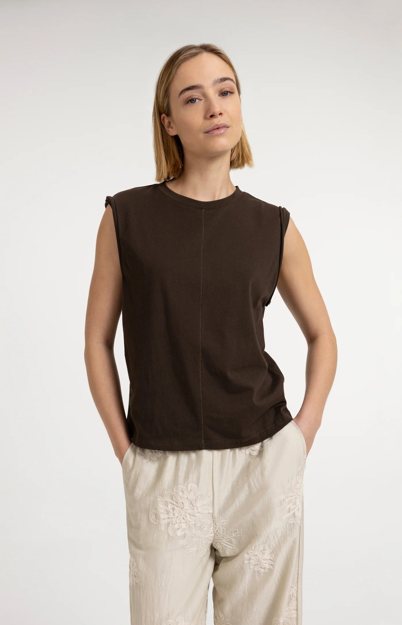 YAYA Sleeveless Top with Raw Edge