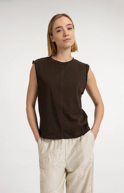 YAYA Sleeveless Top with Raw Edge