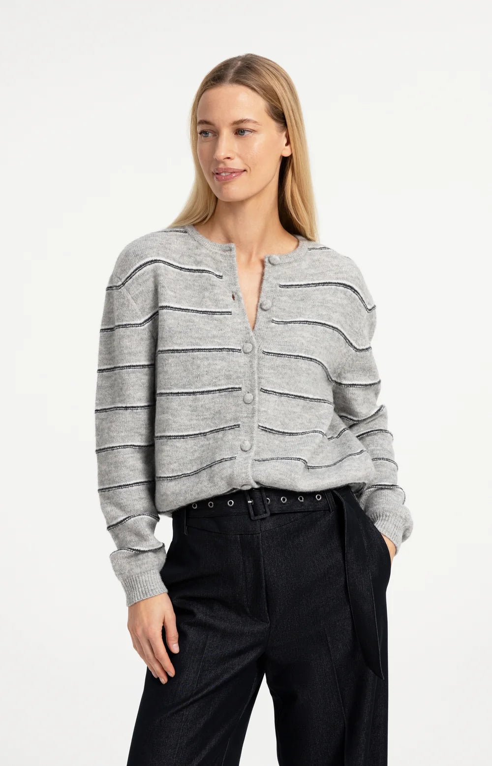 YAYA Knit Striped Cardigan