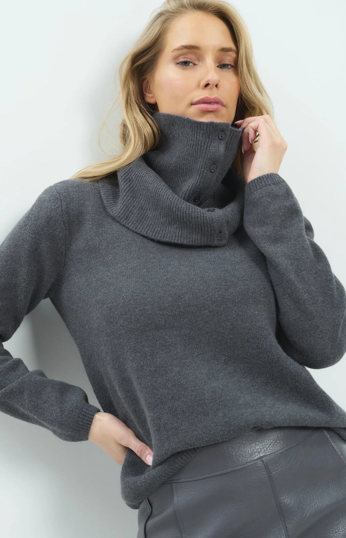 YAYA Sweater with Button Scarf