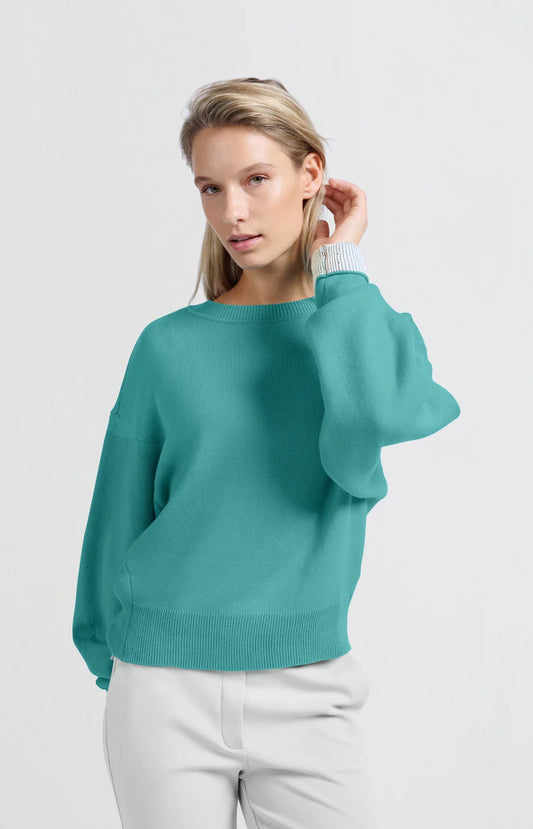 YAYA Crew Neck Sweater with Contrast Cuff