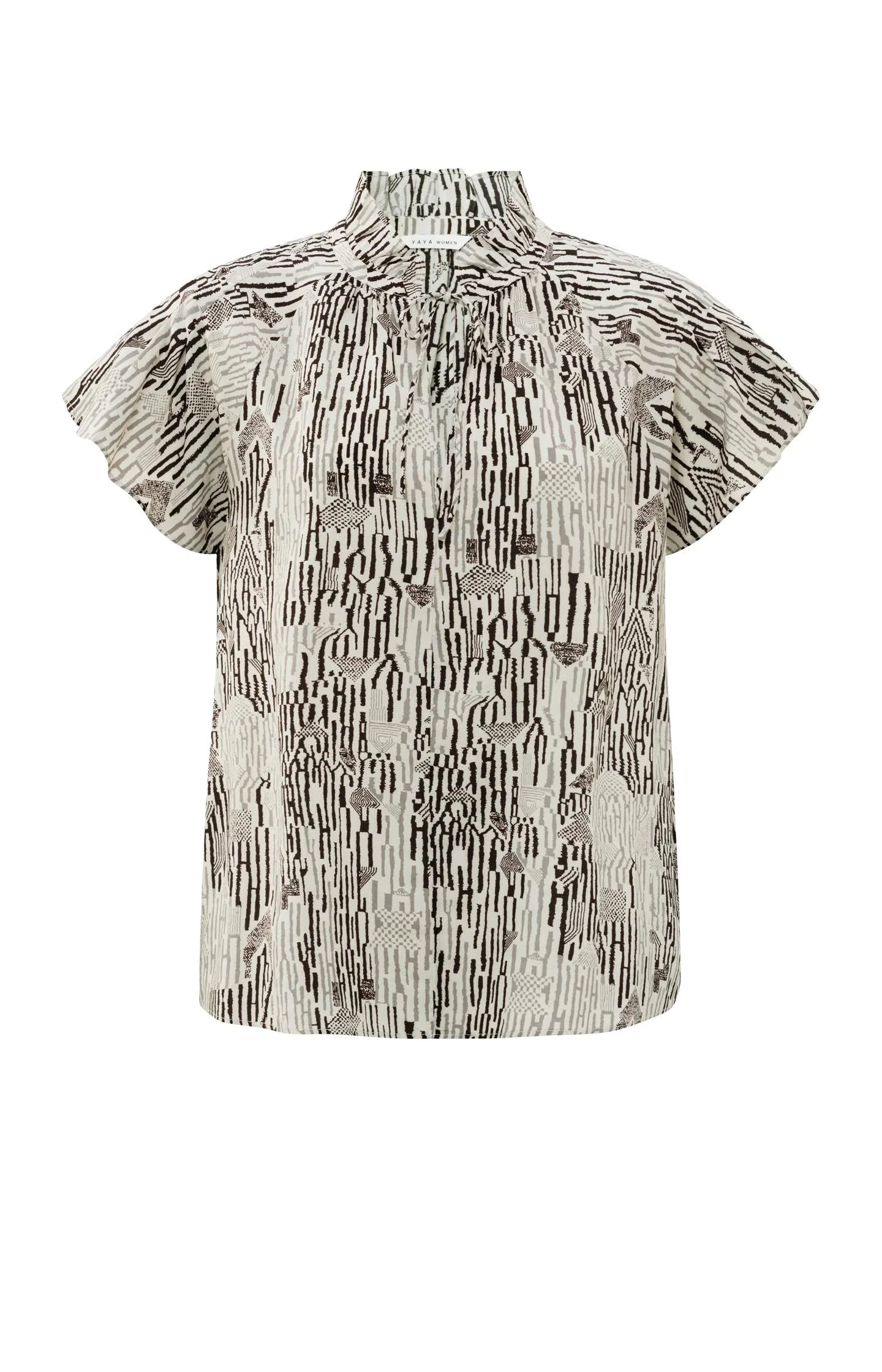 YAYA Print Top with Ruffle Neck