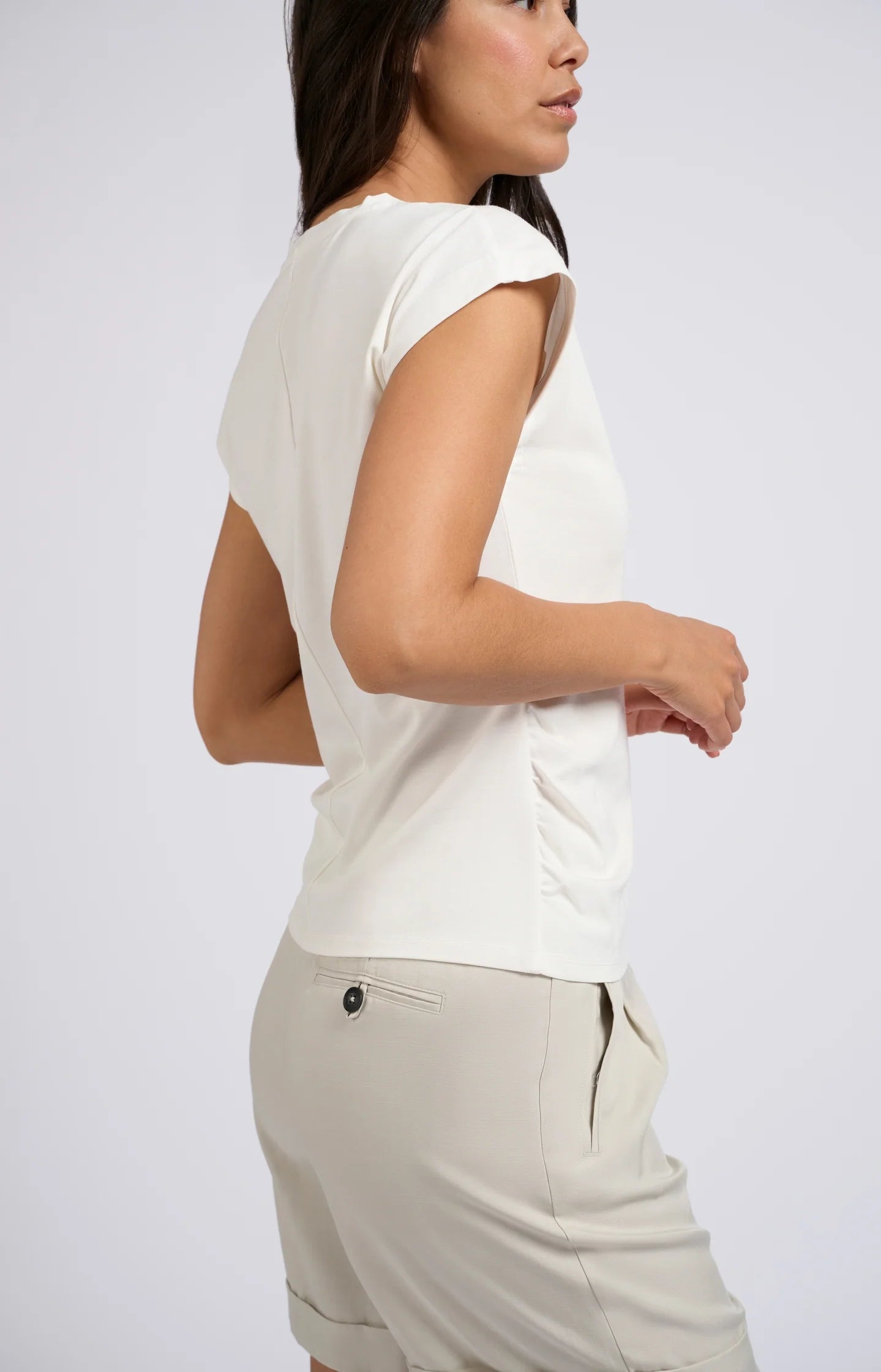 YAYA Cap Sleeve Top with Ruched Sides