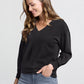 YAYA V-Neck Top with Pleated Sleeve